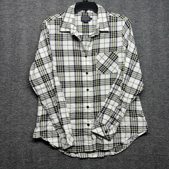 Pendleton Tops - Pendleton Plaid Flannel Shirt Size M White Black Long Sleeve Button Up Cotton